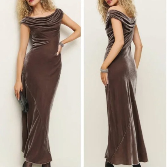 NWT Reformation Elvie Velvet Maxi Dress Gown Magnetic Gray Cocktail Event Party